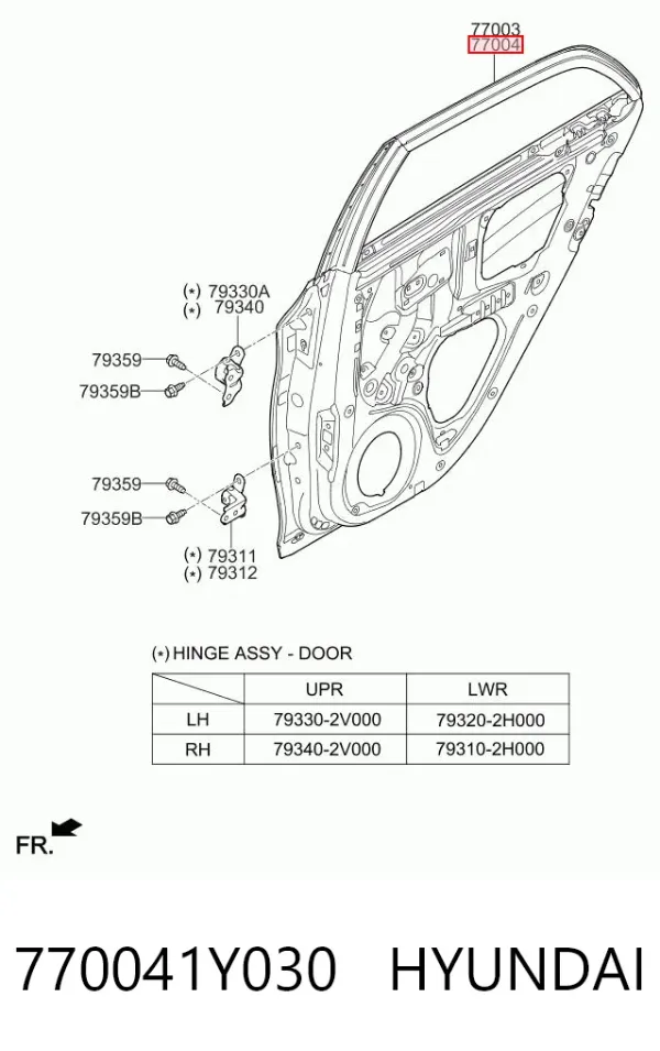 Двері задні, праві 770041Y030 Hyundai/Kia