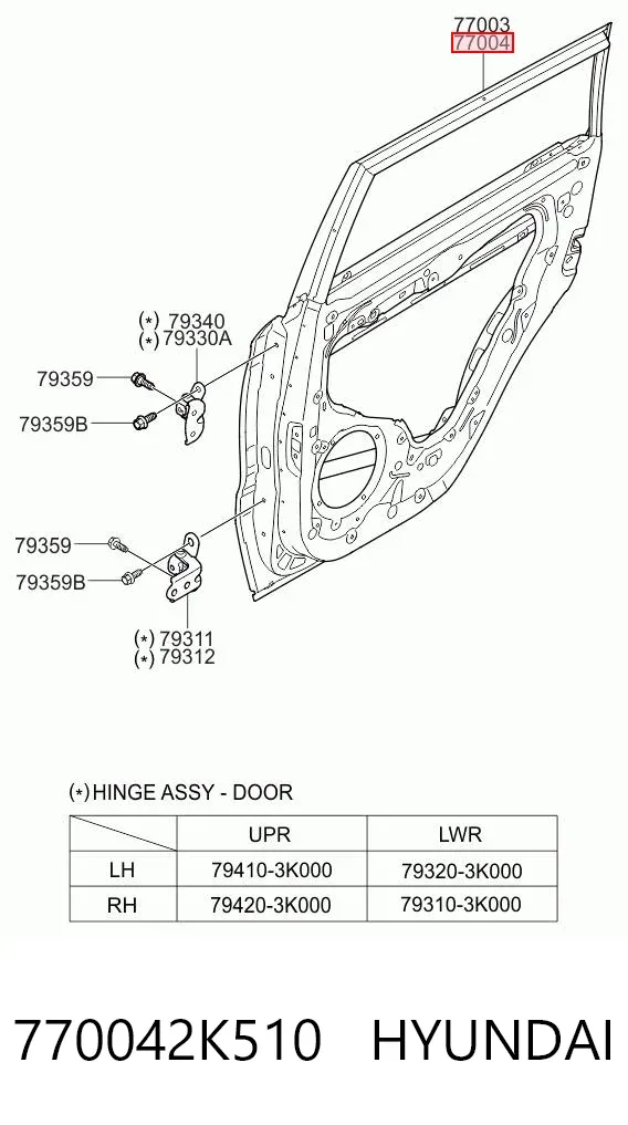 Двері задні, праві 770042K510 Hyundai/Kia