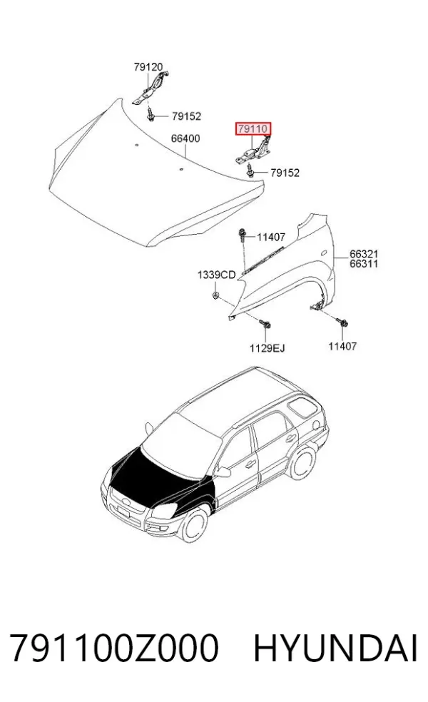Петля капота, ліва 791100Z000 Hyundai/Kia
