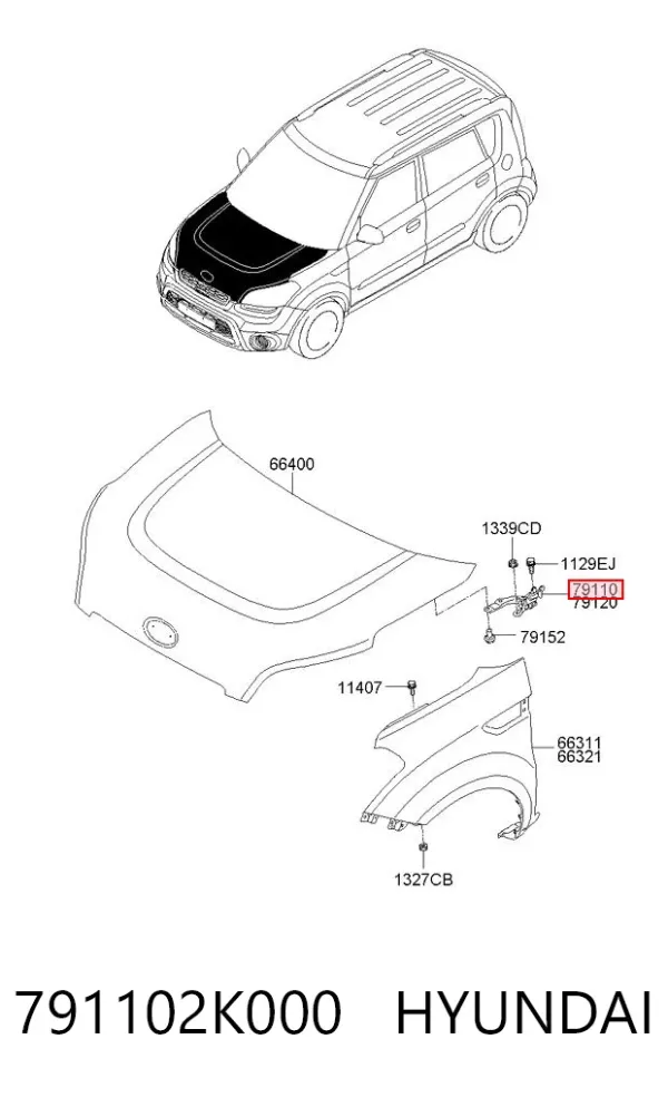 Петля капота, ліва 791102K000 Hyundai/Kia