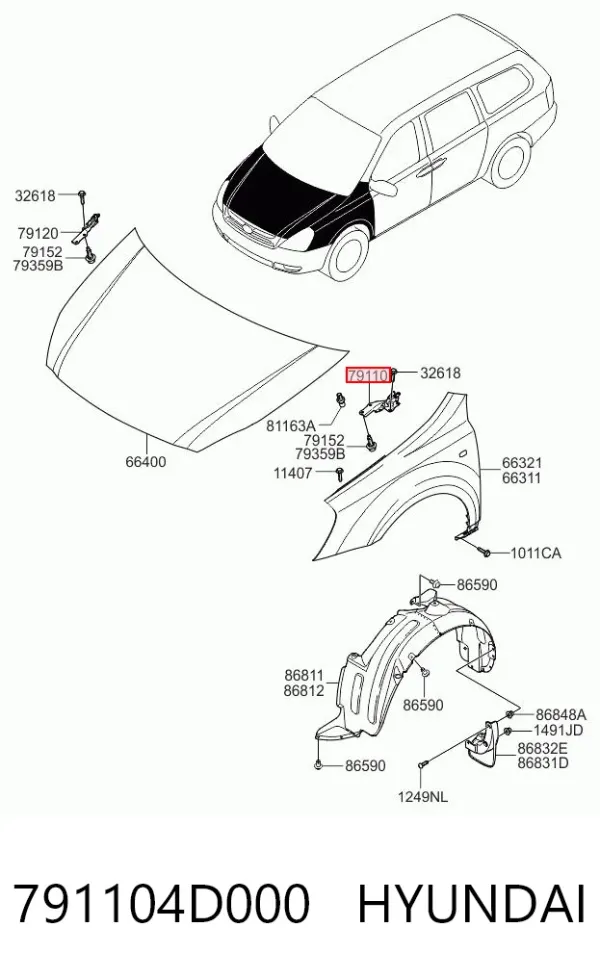 Петля капота, ліва 791104D000 Hyundai/Kia