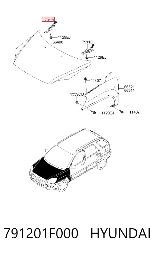 Петля капота, права 791201F000 Hyundai/Kia