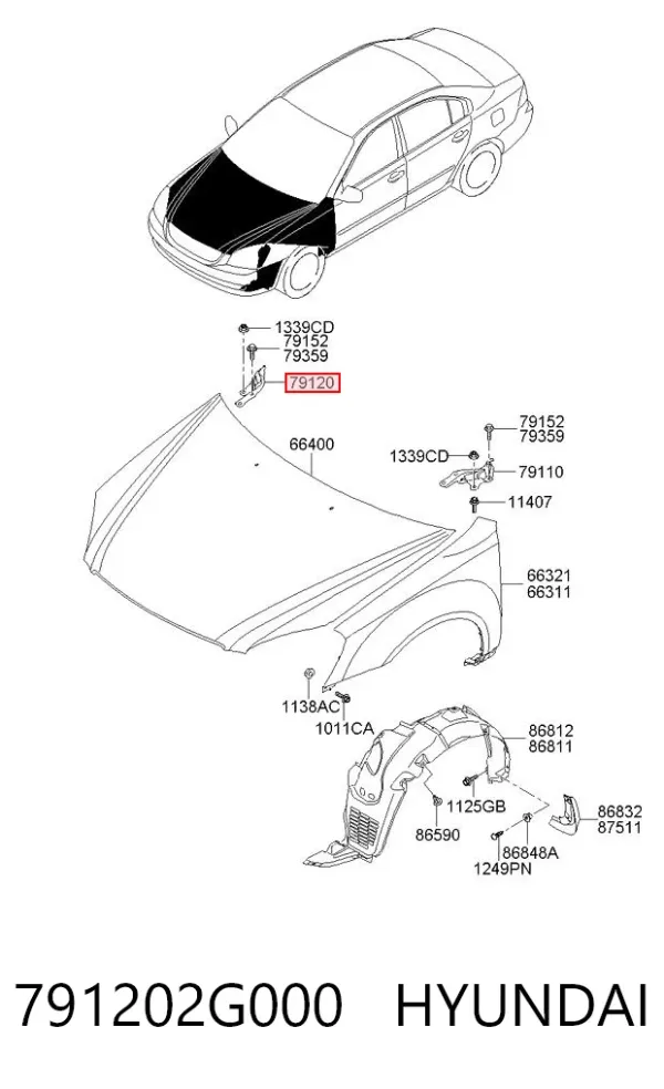 Петля капота, права 791202G000 Hyundai/Kia