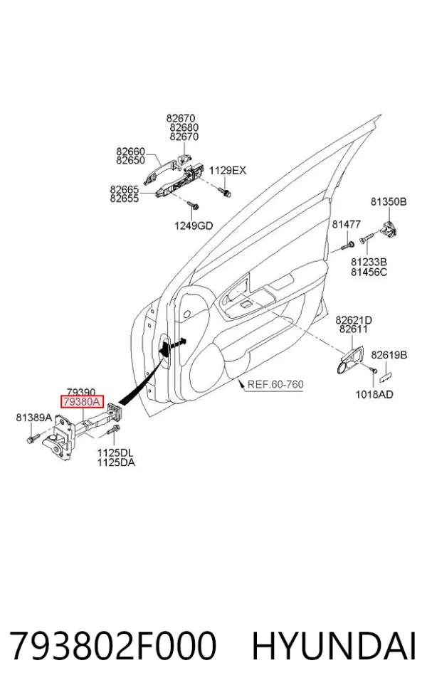 Обмежувач відкриття дверей, передній лівий 793802F000 Hyundai/Kia