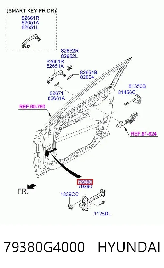 Обмежувач відкриття дверей, передній лівий 79380G4000 Hyundai/Kia