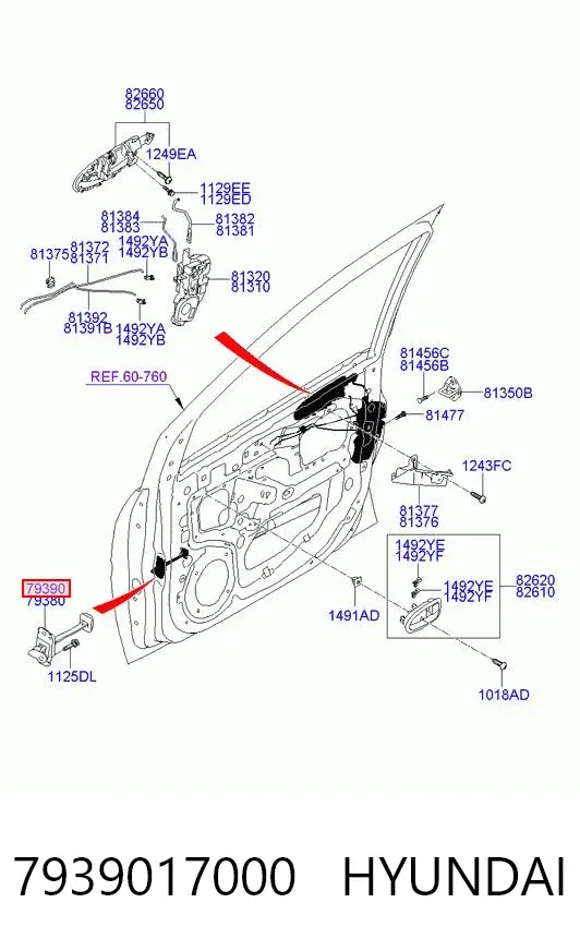 Обмежувач відкриття дверей, передній правий 7939017000 Hyundai/Kia