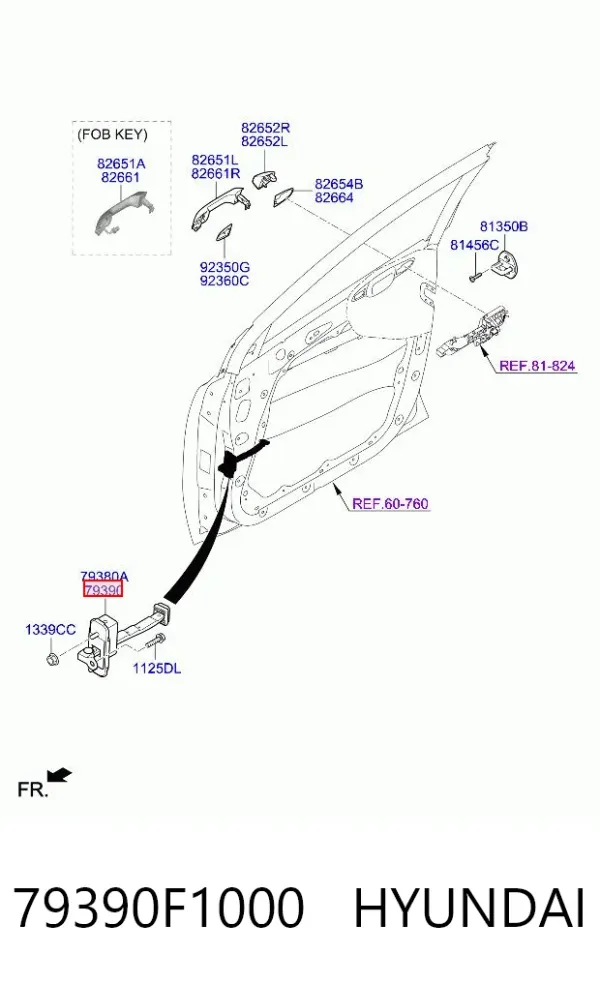 Обмежувач відкриття дверей, передній правий 79390F1000 Hyundai/Kia