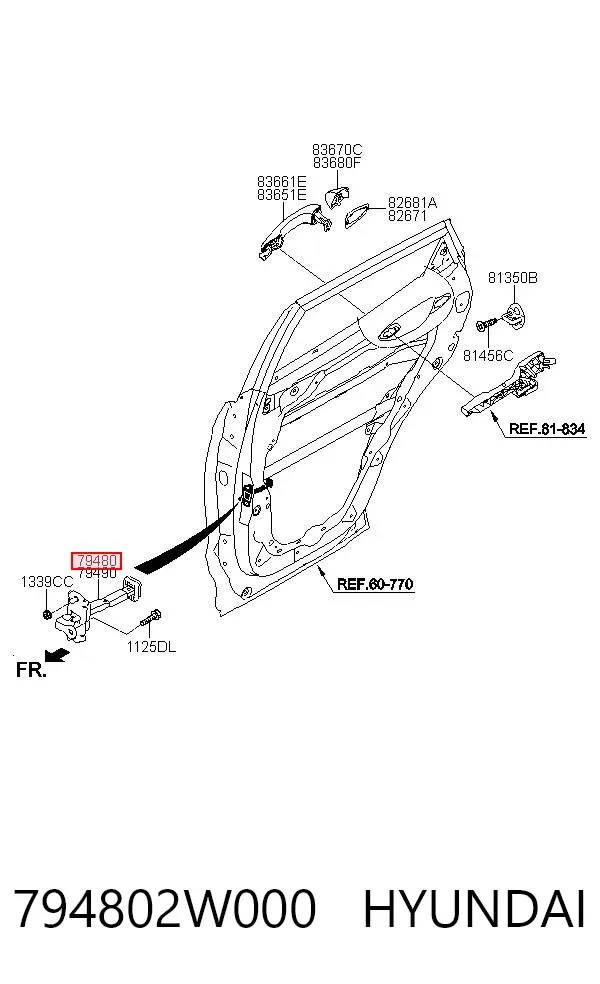 Обмежувач відкриття дверей, задній лівий 794802W000 Hyundai/Kia