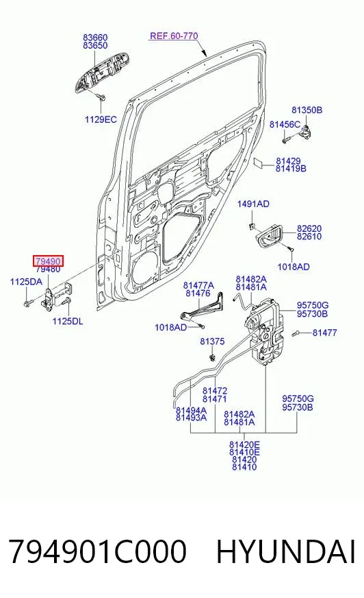 Обмежувач відкриття дверей, задній правий 794901C000 Hyundai/Kia