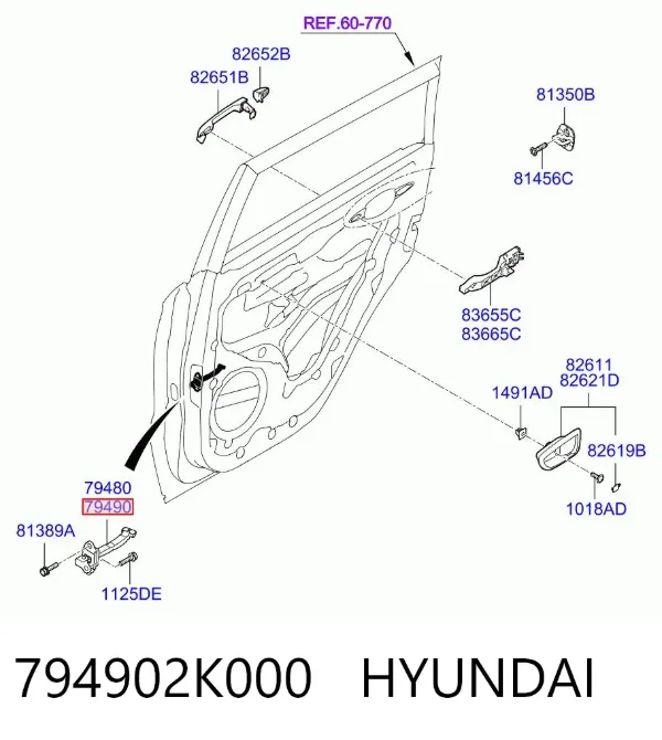 Обмежувач відкриття дверей, задній правий 794902K000 Hyundai/Kia