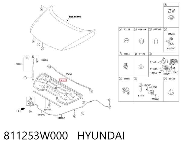 Шумоізоляція капота 811253W000 Hyundai/Kia