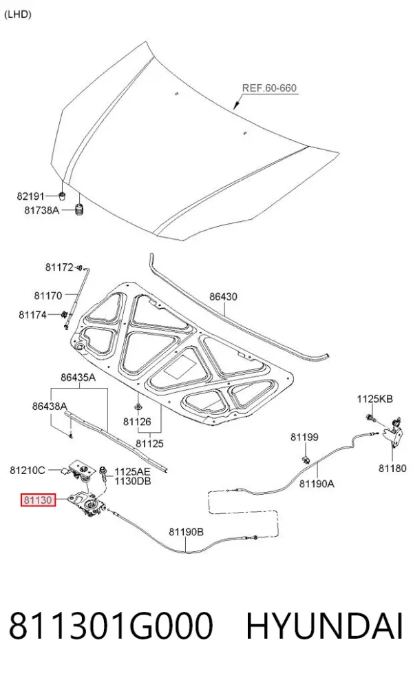 Замок капота 811301G000 Hyundai/Kia