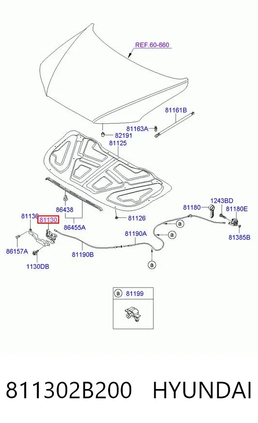 Замок капота 811302B200 Hyundai/Kia
