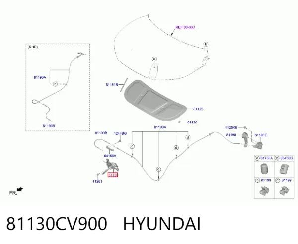 Замок капота 81130CV900 Hyundai/Kia