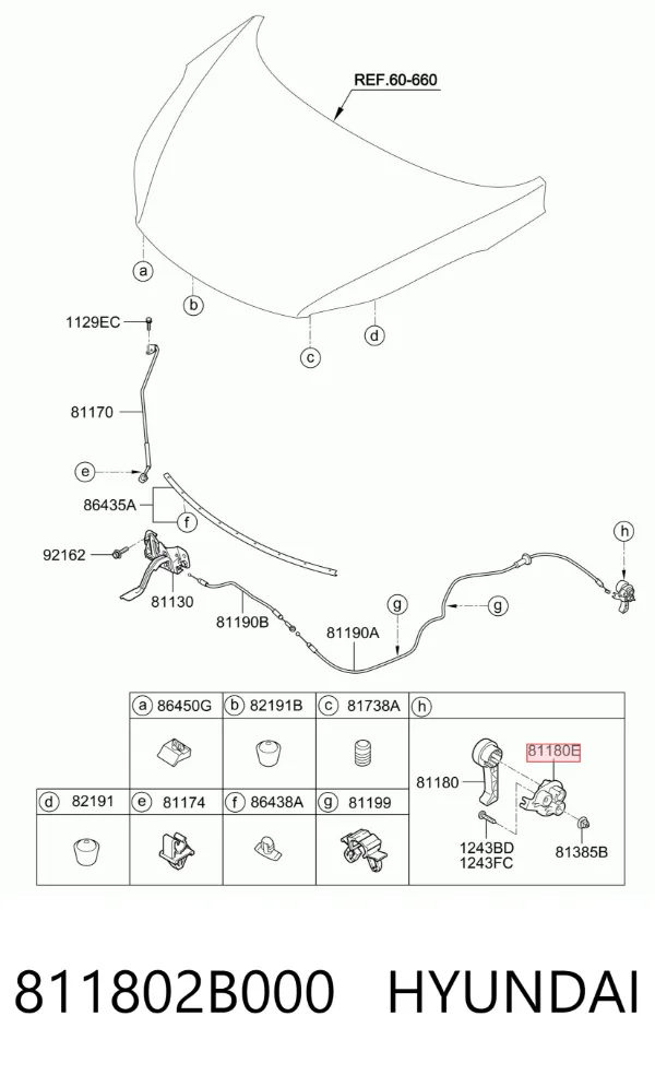 Кронштейн ручки відкривання капота 811802B000 Hyundai/Kia