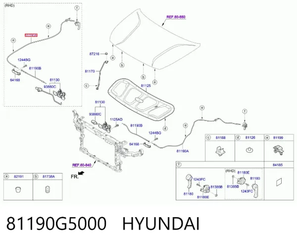 Трос відкриття капота, задній 81190G5000 Hyundai/Kia