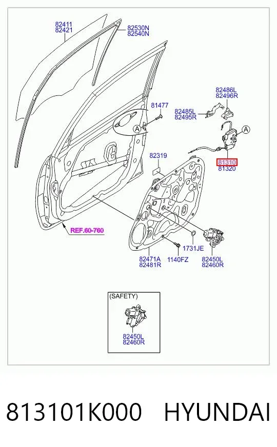 Замок передньої лівої двері 813101K000 Hyundai/Kia