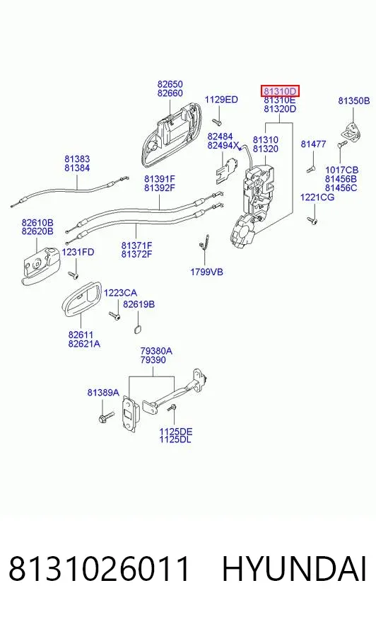 Замок передньої лівої двері 8131026011 Hyundai/Kia