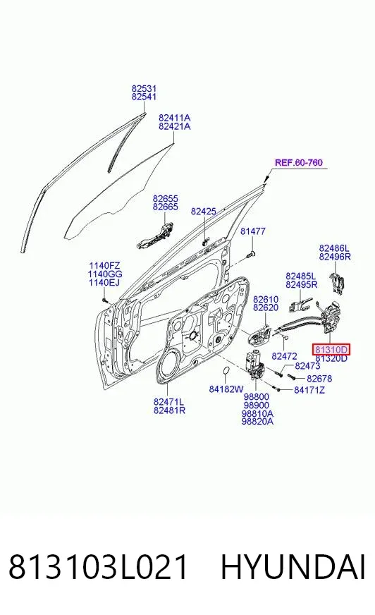Замок передньої лівої двері 813103L021 Hyundai/Kia