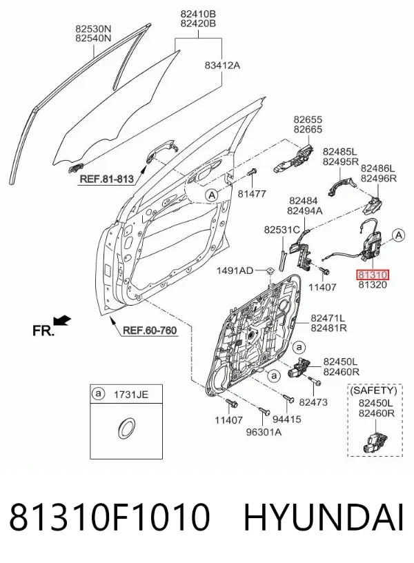 Замок передньої лівої двері 81310F1010 Hyundai/Kia