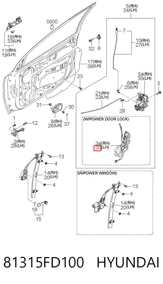Замок передньої лівої двері 81315FD100 Hyundai/Kia