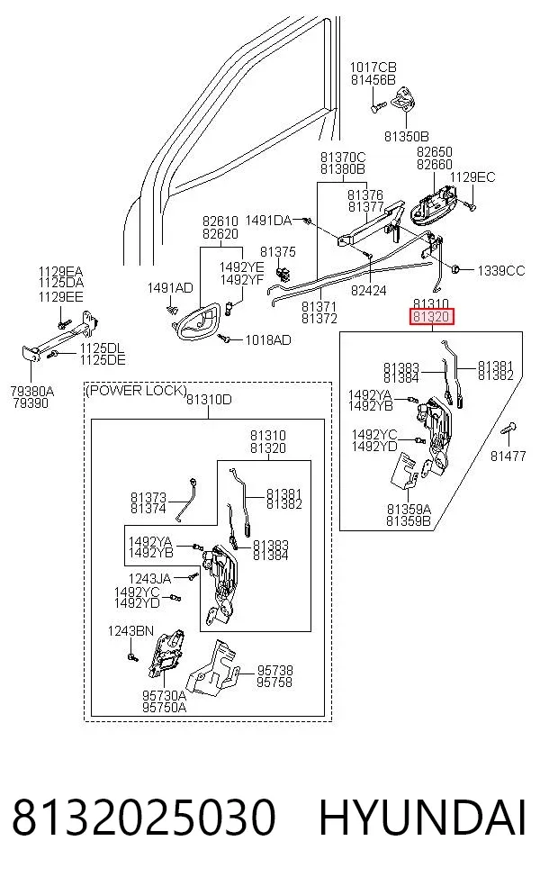 Замок дверки правої передньої 8132025030 Hyundai/Kia