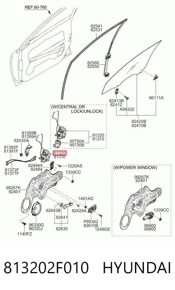 Замок дверки правої передньої 813202F010 Hyundai/Kia