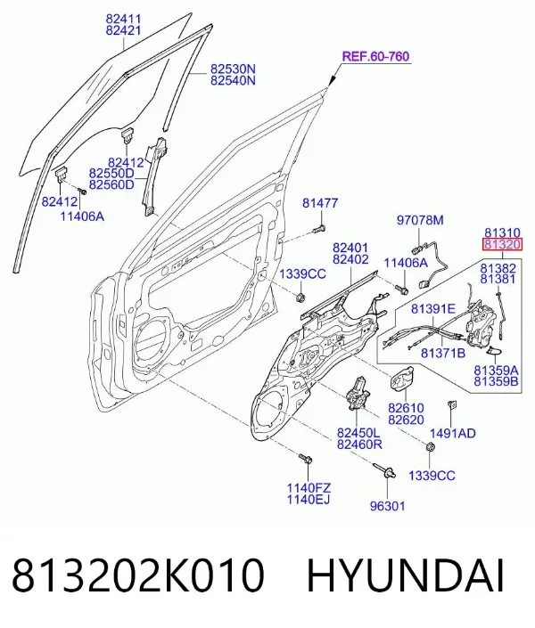 Замок дверки правої передньої 813202K010 Hyundai/Kia