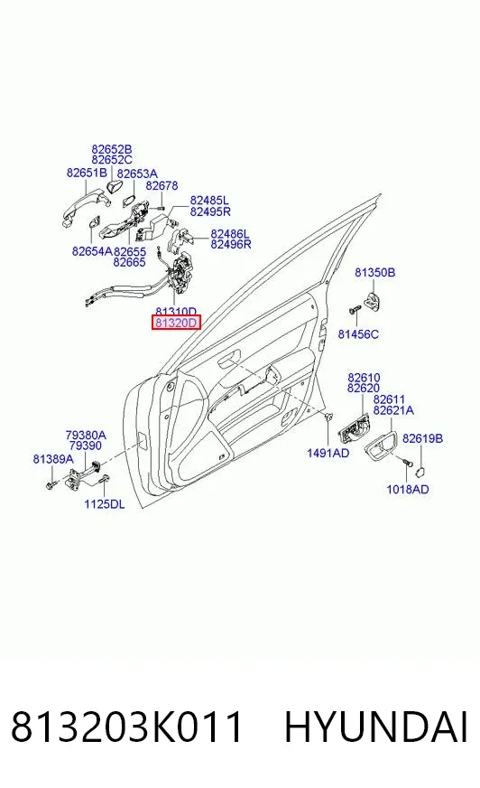 Замок дверки правої передньої 813203K011 Hyundai/Kia