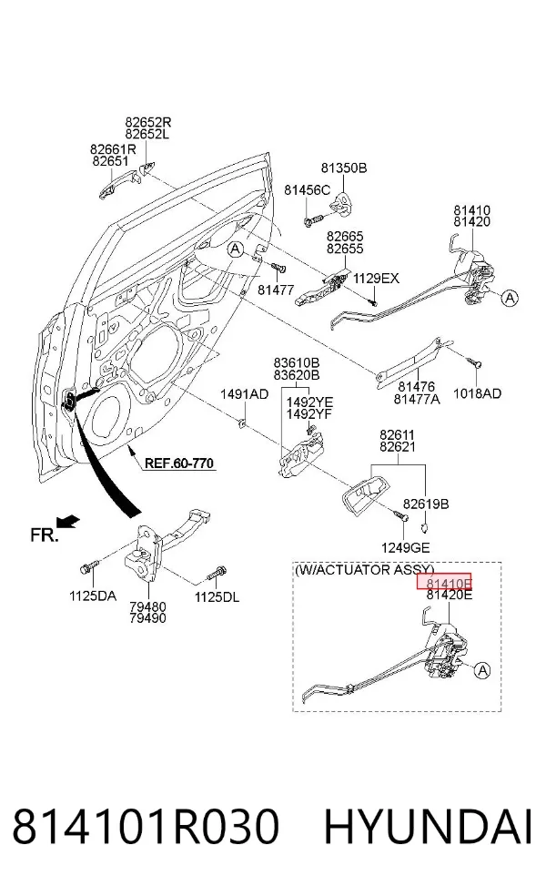 Замок задньої двері, лівої 814101R030 Hyundai/Kia