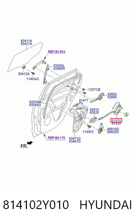 Замок задньої двері, лівої 814102Y010 Hyundai/Kia