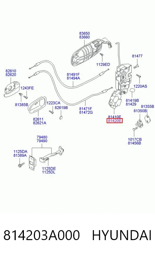 Замок задньої дверї, правої 814203A000 Hyundai/Kia