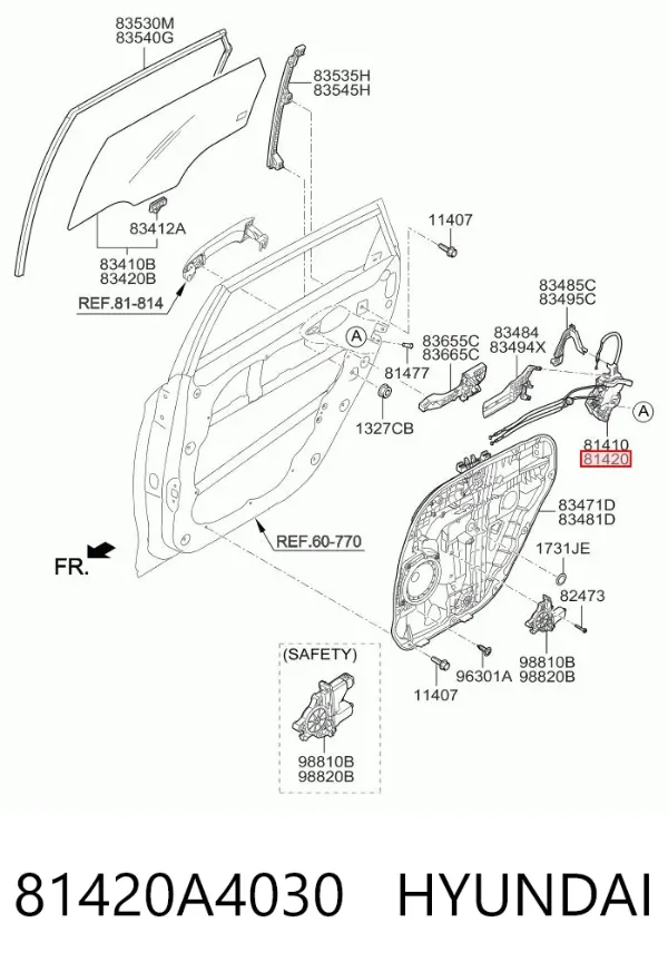 Замок задньої дверї, правої 81420A4030 Hyundai/Kia