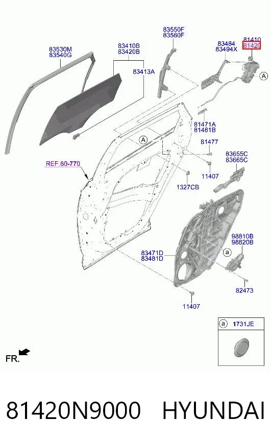 Замок задньої дверї, правої 81420N9000 Hyundai/Kia