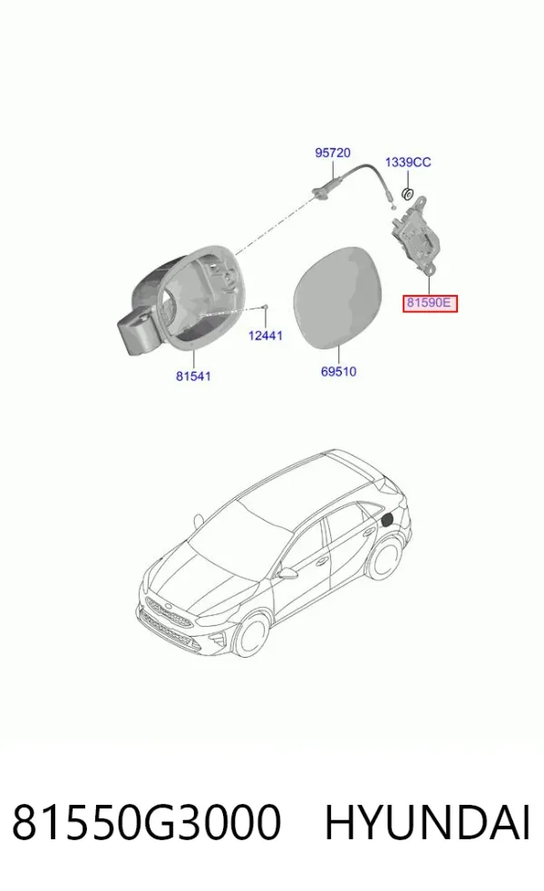 Замок відкривання лючка бензобаку 81550G3000 Hyundai/Kia
