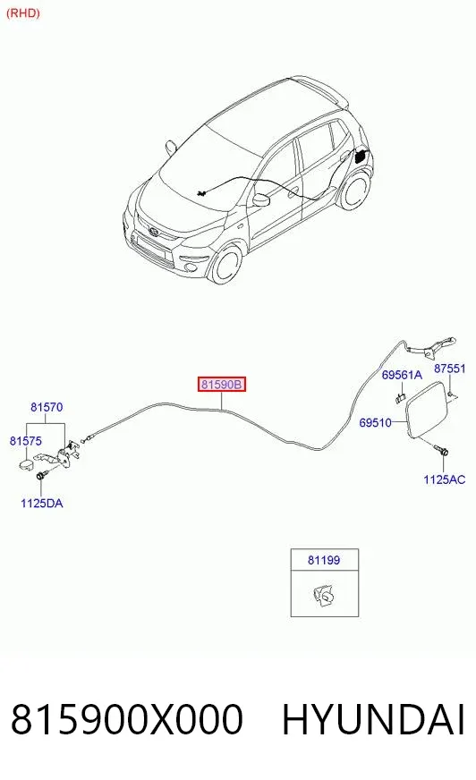Трос відкривання лючка бензобака 815900X000 Hyundai/Kia