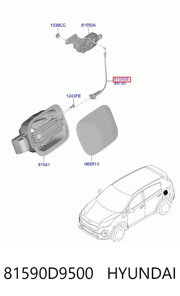 Трос відкривання лючка бензобака 81590D9500 Hyundai/Kia