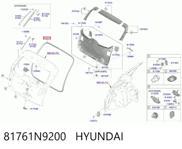 Ущільнювач задніх 3/5-й двері 81761N9200 Hyundai/Kia