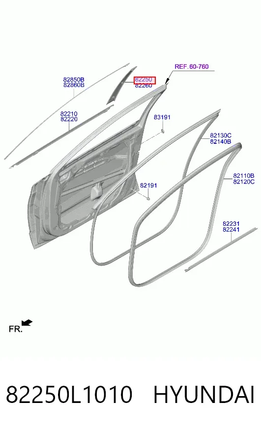 Накладка передніх дверей, лівої, вертикальної 82250L1010 Hyundai/Kia