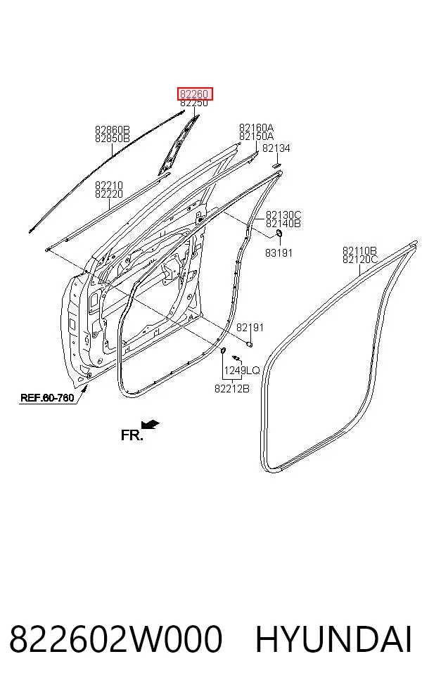 Накладка передньої правої двері 822602W000 Hyundai/Kia
