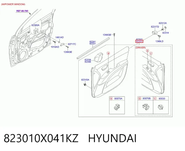 Обшивка-облицювання передньої двері, лівою, внутрішня 823010X041KZ Hyundai/Kia