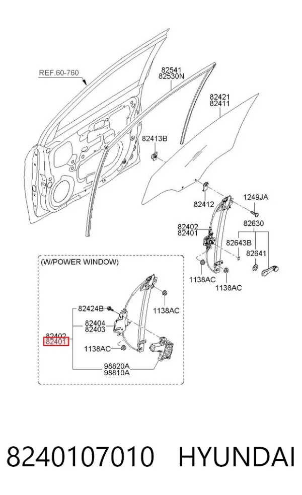 Склопідйомник передньої лівої двері 8240107010 Hyundai/Kia