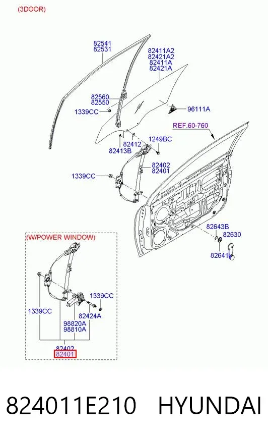 Склопідйомник передньої лівої двері 824011E210 Hyundai/Kia