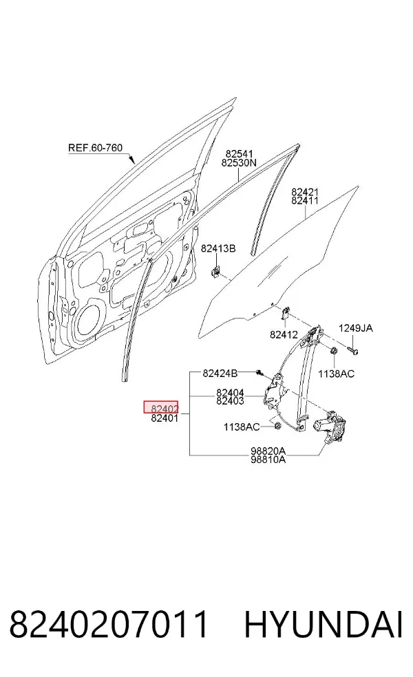 Механізм склопідіймача двері передньої, правої 8240207011 Hyundai/Kia