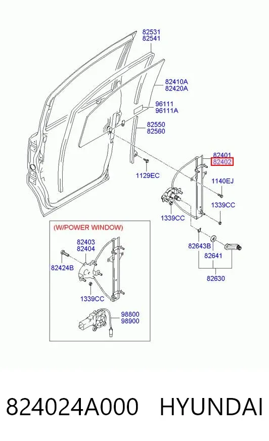 Механізм склопідіймача двері передньої, правої 824024A000 Hyundai/Kia