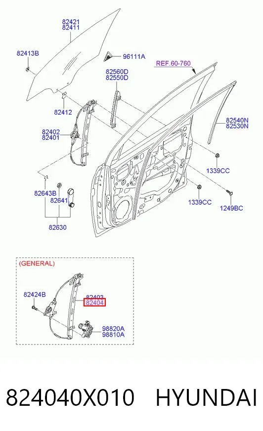 Механізм склопідіймача двері передньої, правої 824040X010 Hyundai/Kia