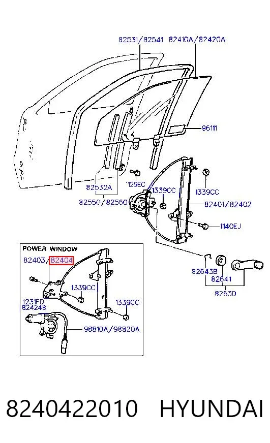 Механізм склопідіймача двері передньої, правої 8240422010 Hyundai/Kia
