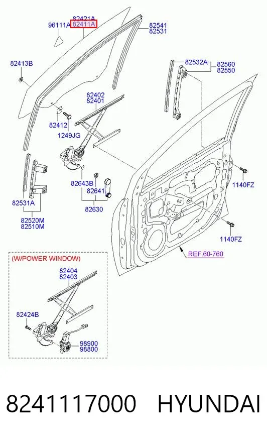 Скло передніх дверей, лівою 8241117000 Hyundai/Kia