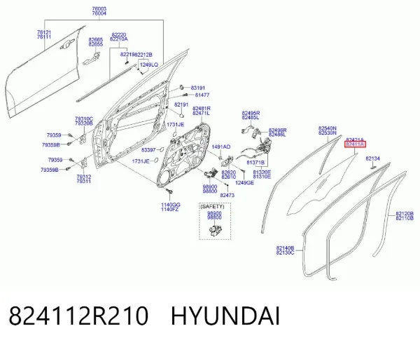 Скло передніх дверей, лівою 824112R210 Hyundai/Kia