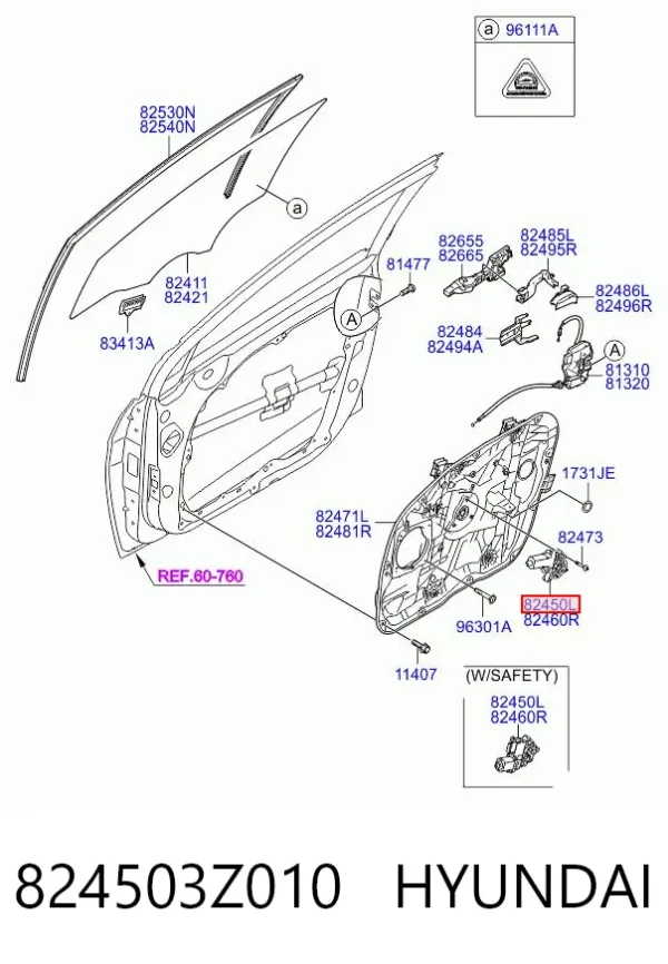 Двигун склопідіймача двері передньої, лівої 824503Z010 Hyundai/Kia